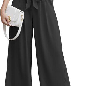 Comfortable Black Wide Leg Paperbag Trousers for Women - Dressy & Functional